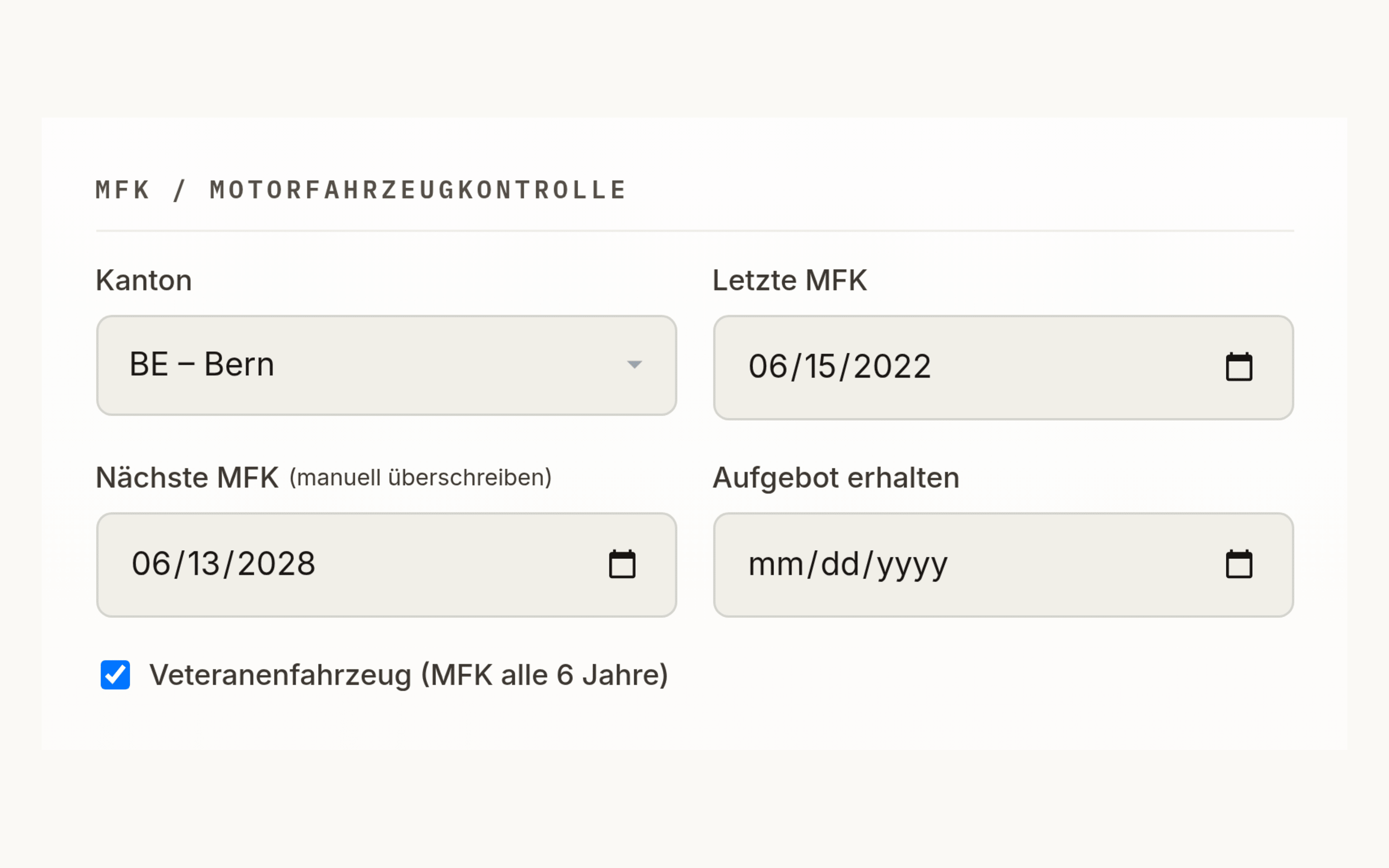 Motorfahrzeugkontrolle, nach Kanton.